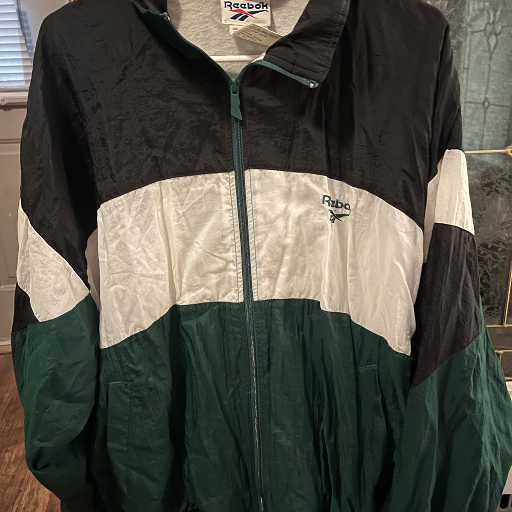 Reebok Black and White Windbreaker Jacket